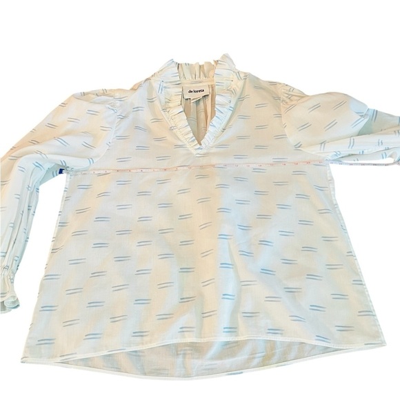 De Loreta Women's White and Blue Ruffle Long Sleeve Blouse Size Small - Picture 7 of 8